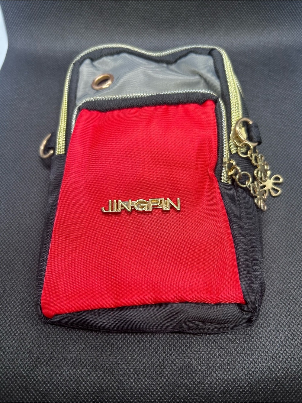 JINGPIN Red & Black Crossbody Pouch with Gold Accents